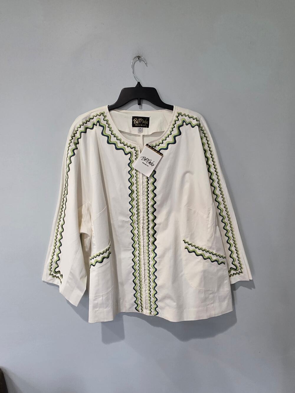 Bob Mackie Wearable Art Womens 3X Jacket NWT Embroidered Ivory Green Blue